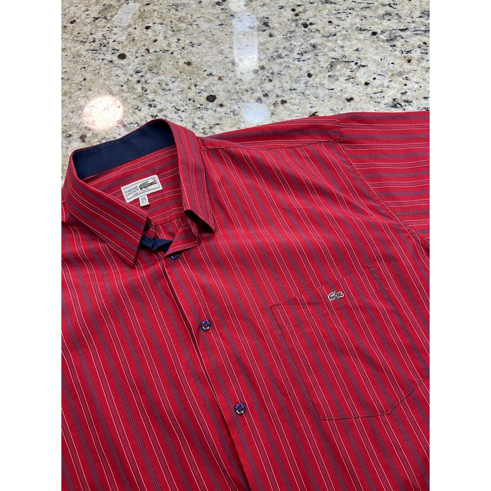 Vintage Chemise Lacoste Mens XXL Red Striped Short Sleeve Button Down Shirt - Picture 2 of 15